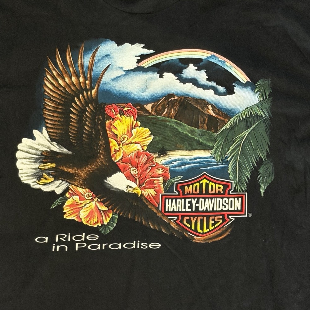 Vtg Harley Davidson Graphic T Shirt Maui Hawaii Pacific A Ride in Paradise -XL-